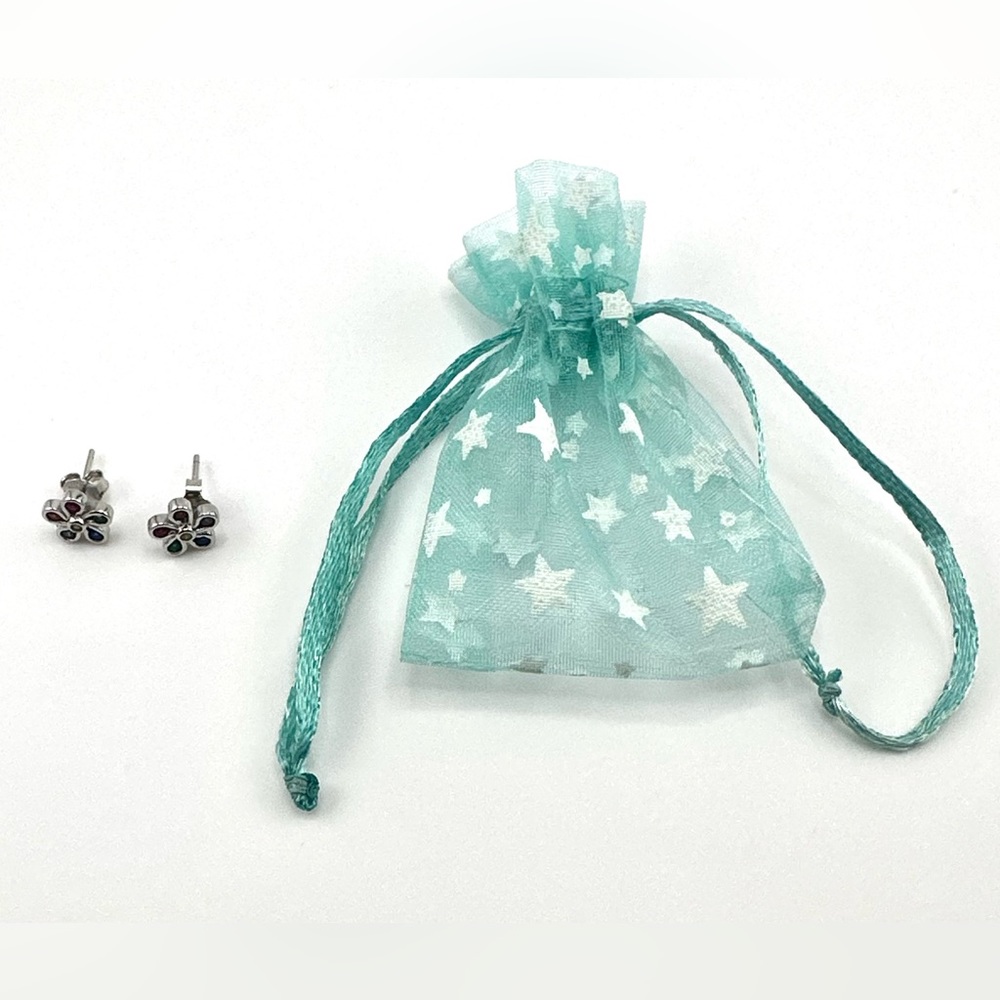 925 Solid Sterling Silver Multicolor Flower Stud … - image 6